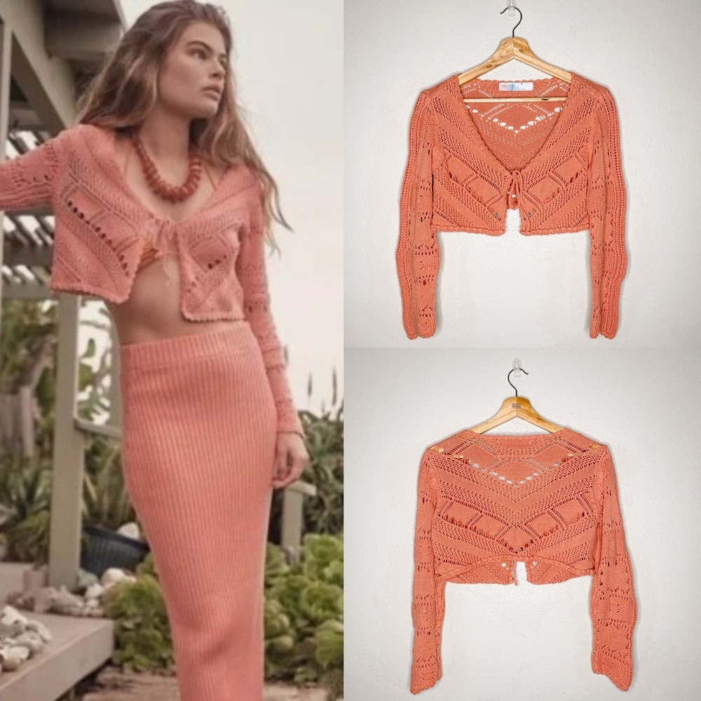 Free People‎ Beach Morgan Fauxchet Cropped Y2K Sweater - Picture 2 of 8
